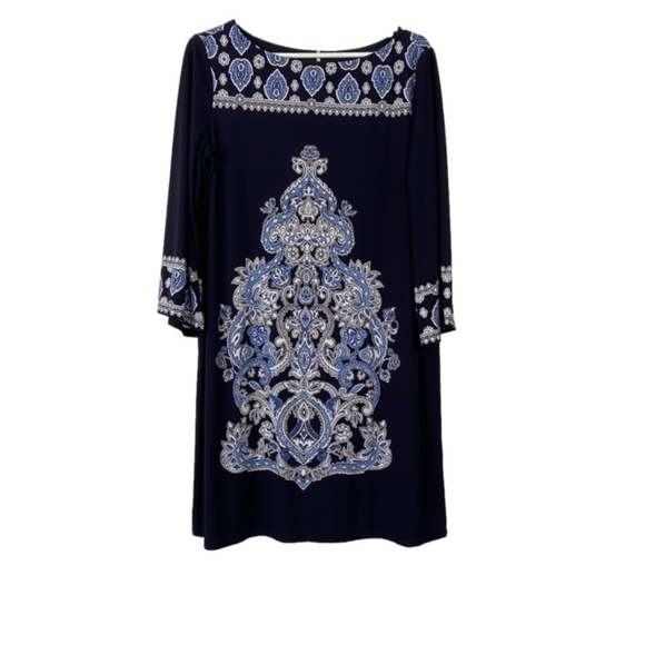 WISP by London Times navy blue shift dress with floral pattern size 14 - Picture 1 of 8